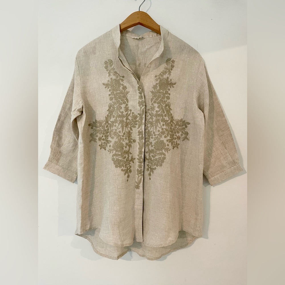 Embroidered Linen button down